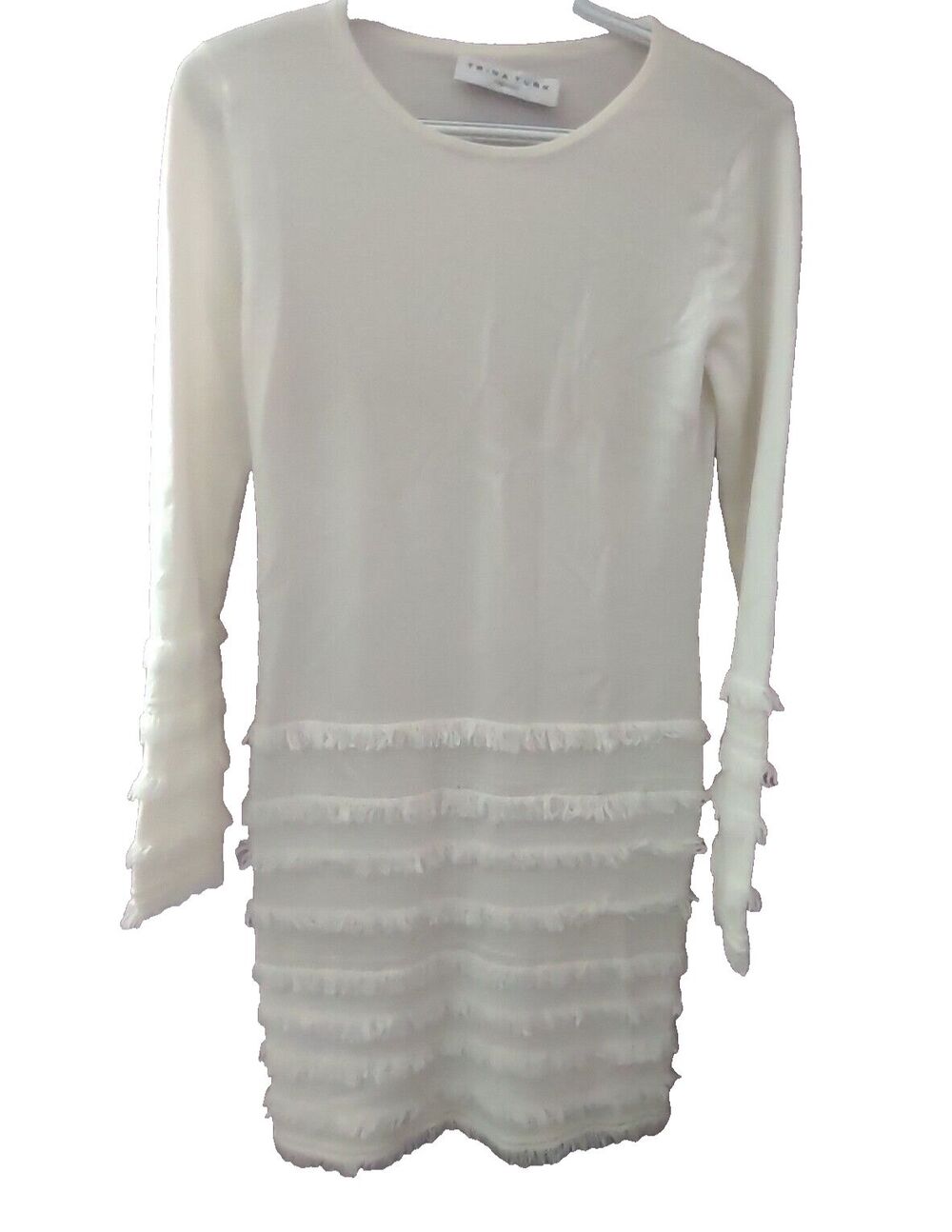 Trina Turk Ivory Fringe Sass Merino Wool Dress Size Small Please Read Descript